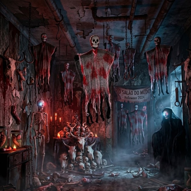 Enfeite De Grande Halloween Pendente Caveira Fantasma 80 Cm