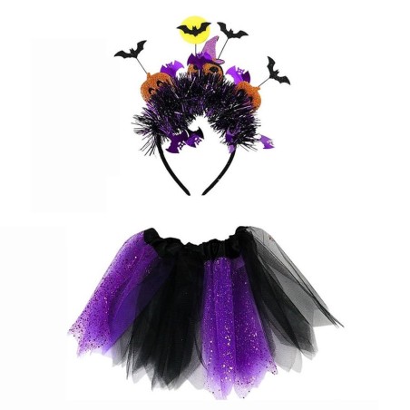 Kit Fantasia Infantil De Bruxa Saia E Tiara Halloween