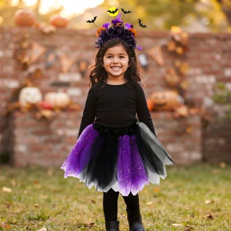 Kit Fantasia Infantil De Bruxa Saia E Tiara Halloween
