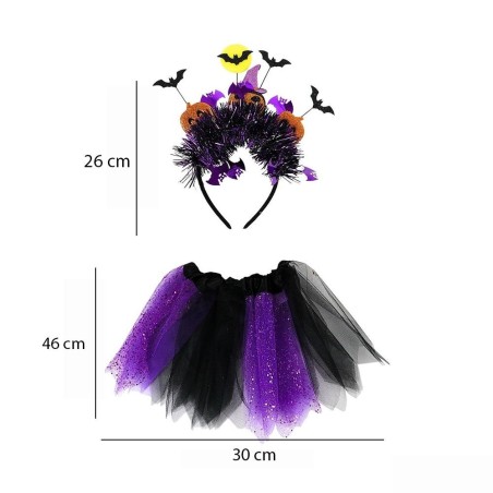 Kit Fantasia Infantil De Bruxa Saia E Tiara Halloween