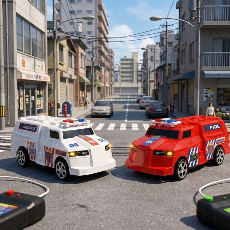 Brinquedo Carrinho De Controle Remoto Policia Com Fio 3 Funções
