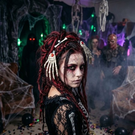 Kit 2 Presilhas De Cabelo Halloween Mão De Caveira Ossos