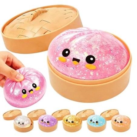 Brinquedo Squishy Dumpling Bolinho Antiestresse 8,5cm de Apertar Surpresa Kawaii