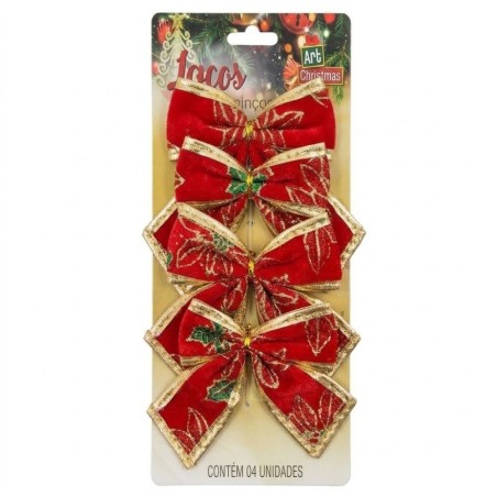 Kit Com 4 Laços De Veludo Para Enfeite De Natal Coloridos 10cm