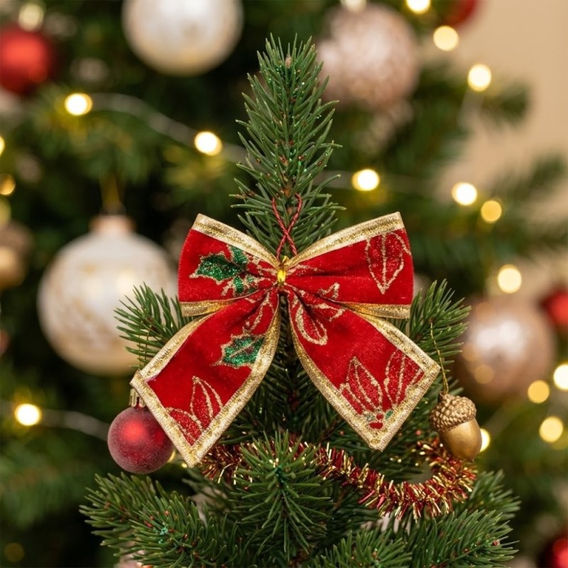 Kit Com 4 Laços De Veludo Para Enfeite De Natal Coloridos 10cm