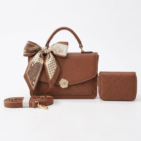 Bolsa De Mão Feminina Estruturada Tiracolo Com Carteira E Lenço