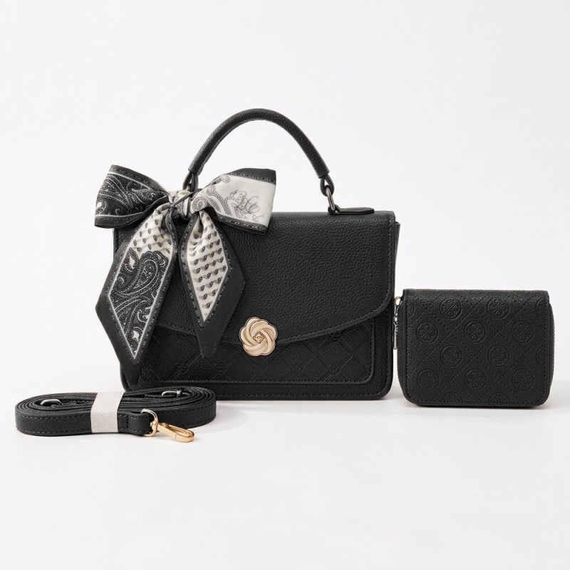 Bolsa De Mão Feminina Estruturada Tiracolo Com Carteira E Lenço