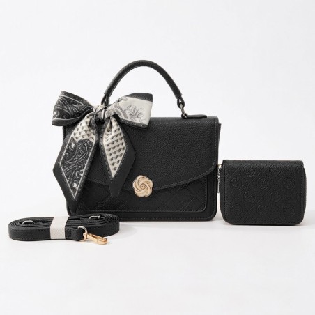 Bolsa De Mão Feminina Estruturada Tiracolo Com Carteira E Lenço 2