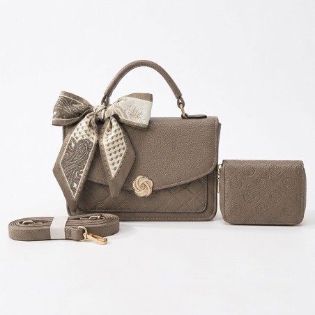 Bolsa De Mão Feminina Estruturada Tiracolo Com Carteira E Lenço
