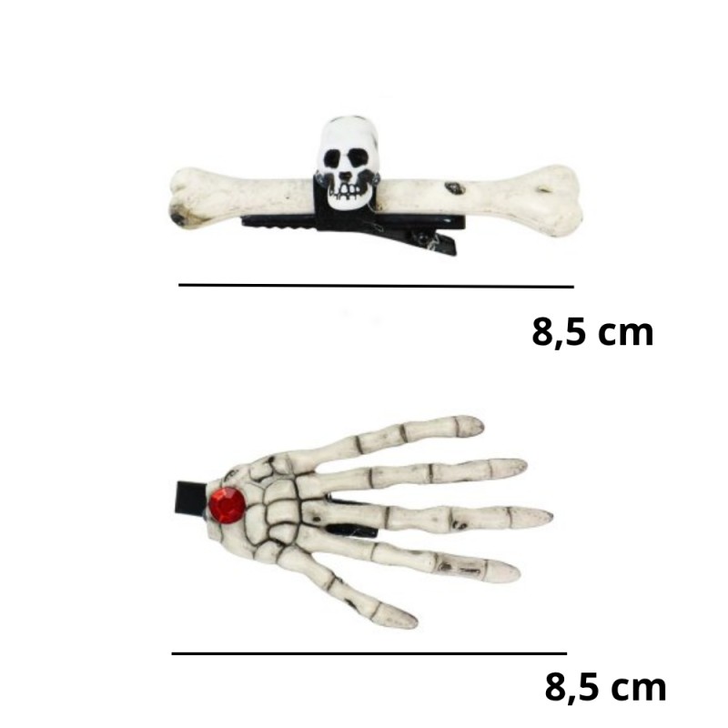 Kit 2 Presilhas De Cabelo Halloween Mão De Caveira Ossos