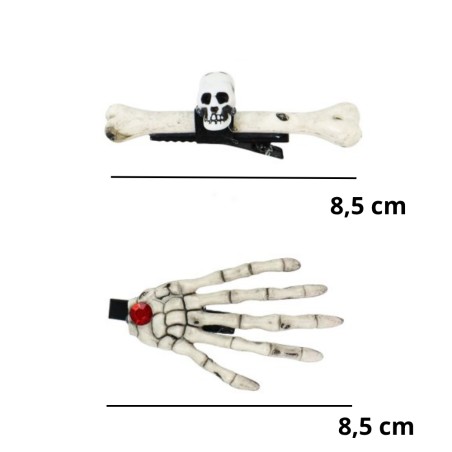 Kit 2 Presilhas De Cabelo Halloween Mão De Caveira Ossos
