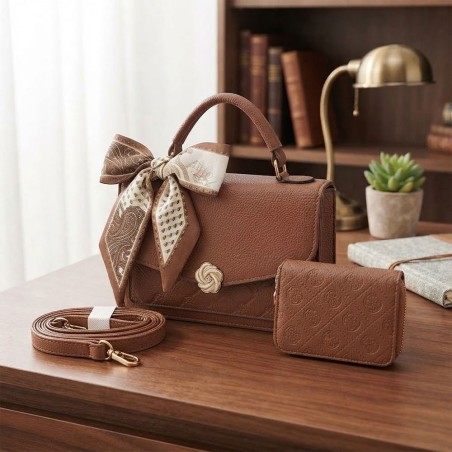Bolsa De Mão Feminina Estruturada Tiracolo Com Carteira E Lenço