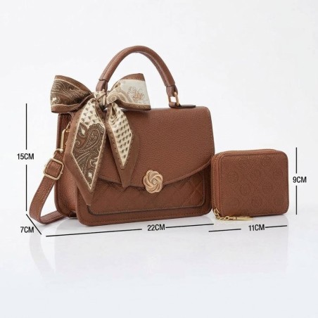Bolsa De Mão Feminina Estruturada Tiracolo Com Carteira E Lenço