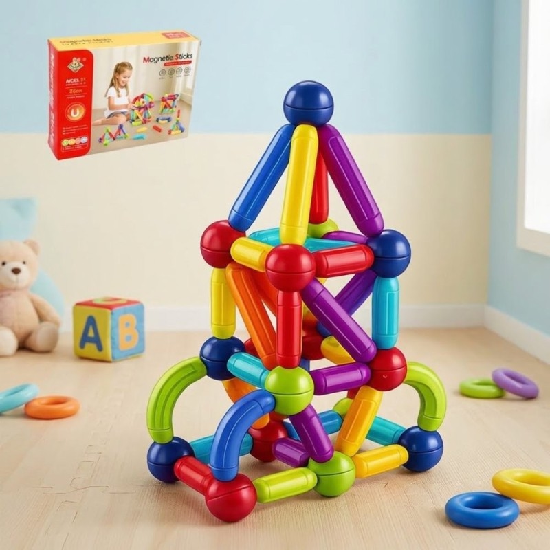 Kit Blocos De Montar Magneticos De Construção Infantil Educativo 35 Pç