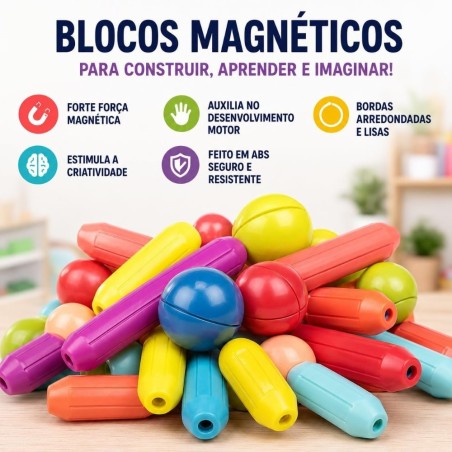 Kit Blocos De Montar Magneticos De Construção Infantil Educativo 35 Pç