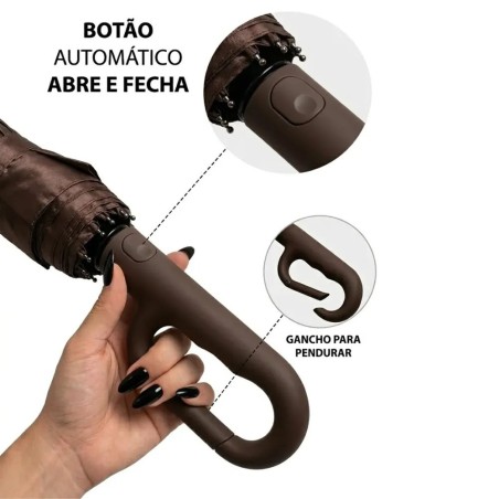 Guarda Chuva Atomático Com Gancho Resistente Coreano