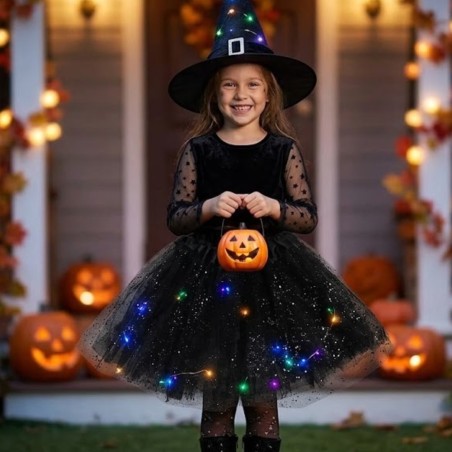 Saia Com LED E Glitter Fantasia De Halloween Infantil Em Poliester