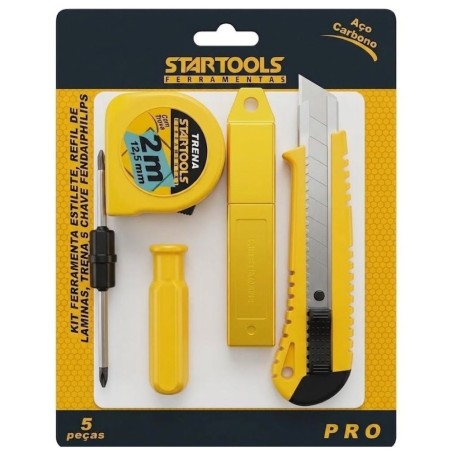 Kit De Ferramentas 5 Peças Chaves Fenda Philips Estilete Trena 2