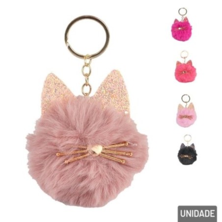 Chaveiro Pompom De Pelúcia Gatinho 7cm Para Bolsa Mochila E Chaves 2