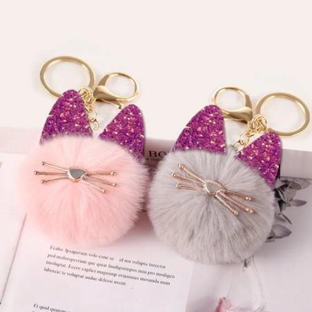 Chaveiro Pompom De Pelúcia Gatinho 7cm Para Bolsa Mochila E Chaves