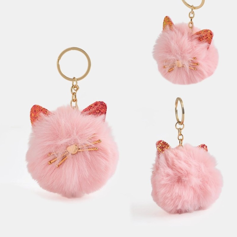 Chaveiro Pompom De Pelúcia Gatinho 7cm Para Bolsa Mochila E Chaves