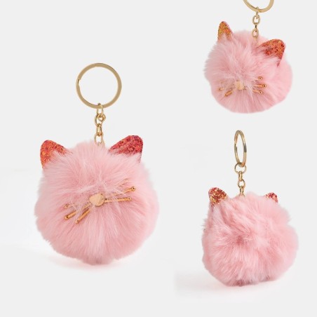 Chaveiro Pompom De Pelúcia Gatinho 7cm Para Bolsa Mochila E Chaves