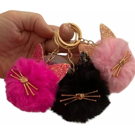 Chaveiro Pompom De Pelúcia Gatinho 7cm Para Bolsa Mochila E Chaves
