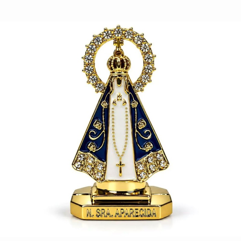 Mini Imagem Nossa Senhora Aparecida Dourada Dupla Face Auto Colante