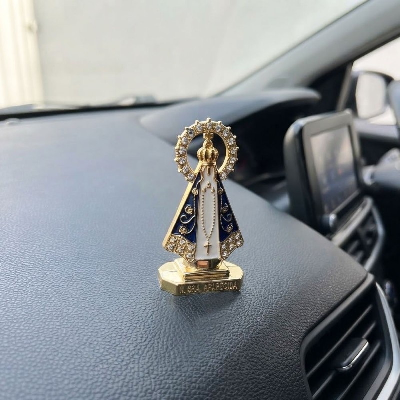 Mini Imagem Nossa Senhora Aparecida Dourada Dupla Face Auto Colante