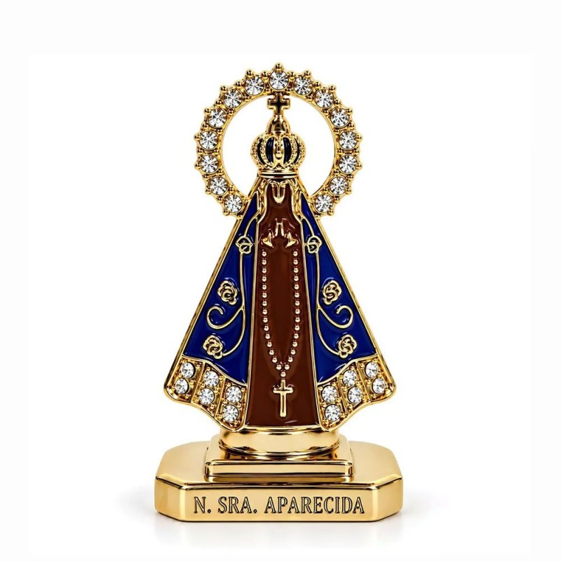 Mini Imagem Nossa Senhora Aparecida Dourada Dupla Face Auto Colante