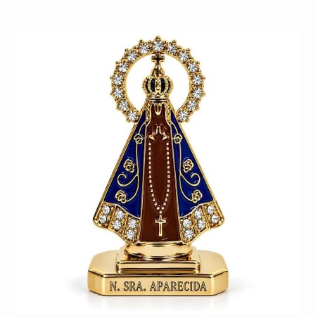 Mini Imagem Nossa Senhora Aparecida Dourada Dupla Face Auto Colante