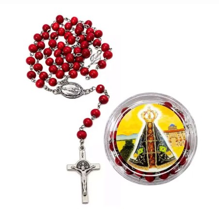 Terço Nossa Sra Aparecida Vermelho Perfumado Com Caixinha Redonda