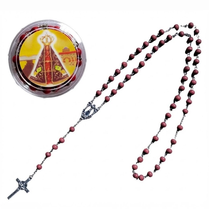 Terço Nossa Sra Aparecida Vermelho Perfumado Com Caixinha Redonda