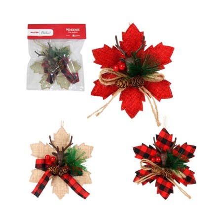 Enfeite Natalino Rena Flor De Bico Decorado Em Tecido 14cm