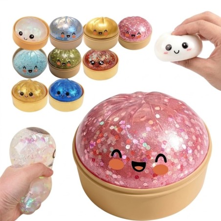 Squishy Antiestresse Dumpling Bolinho Apertar 8,5cm Glitter Surpresa Kawaii