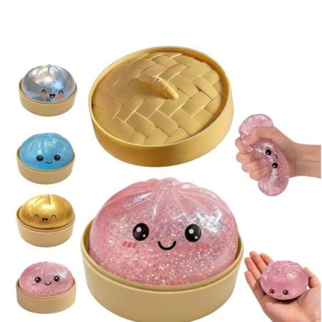 Squishy Antiestresse Dumpling Bolinho Apertar 8,5cm Glitter Surpresa Kawaii