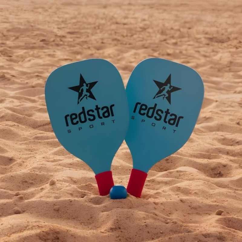 Kit 2 Raquetes Frescobol Tênis De Praia Madeira Com Bolinha