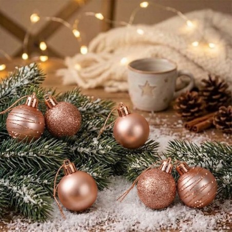 Kit Enfeite 8 Bolas De Natal Lisa Glitter Decorada Champanhe Pendente 2