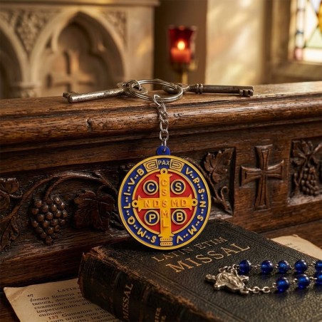 Chaveiro Emborrachado Medalha De São Bento Azul Decorativo