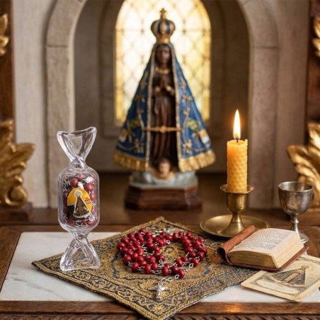 Terço Nossa Sra. Aparecida Perfumado Prateado Caixinha Bala