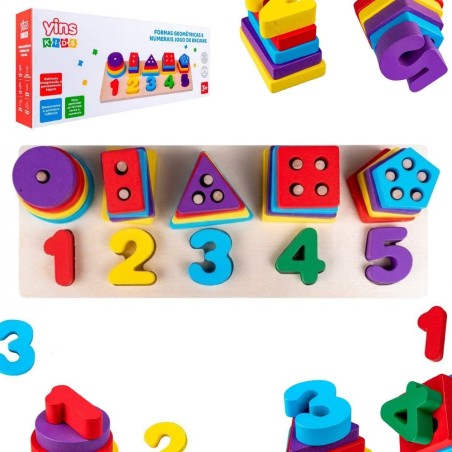 Brinquedo Formas Geométricas Números De Encaixar Madeira Montessori