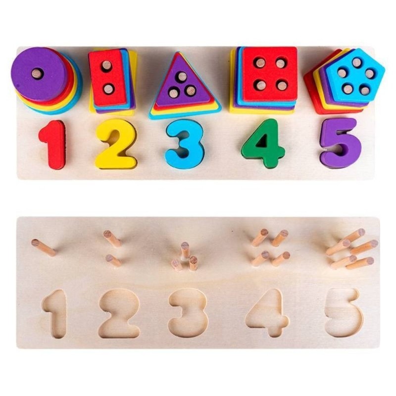 Brinquedo Formas Geométricas Números De Encaixar Madeira Montessori