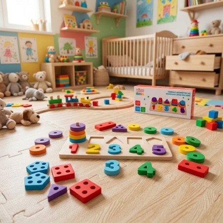 Brinquedo Formas Geométricas Números De Encaixar Madeira Montessori