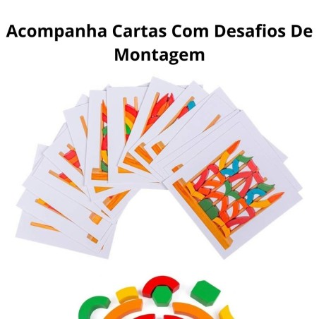 Jogo Quebra Cabeça Empilhável Com Cartas Arco-Íris Montessori