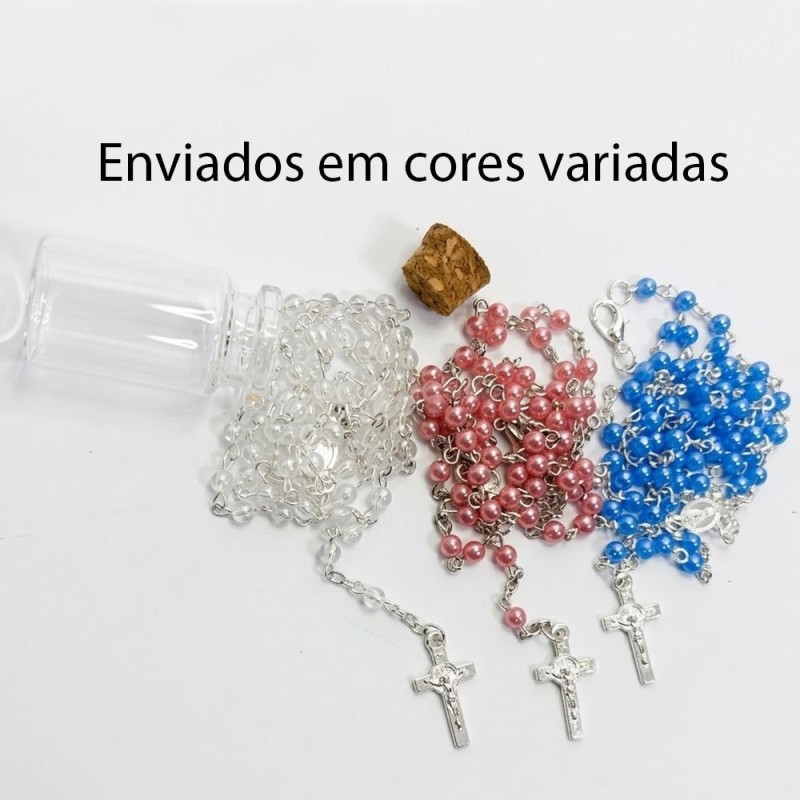 Terço Nossa Sr. Aparecida Pérola Furta-Cor Prateado Garrafa Pequena