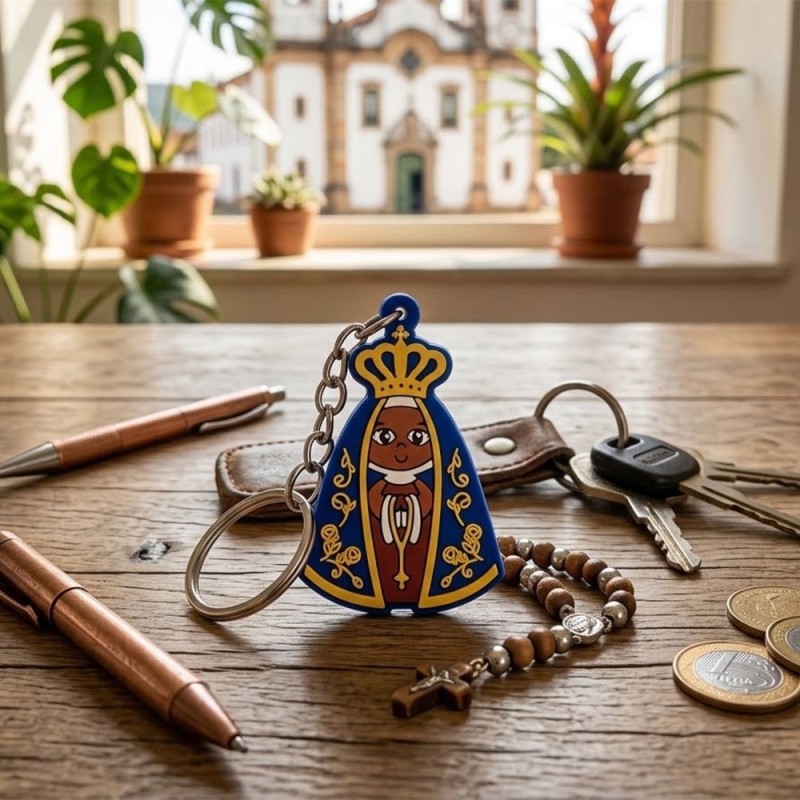 Chaveiro Nossa Sra. Aparecida Manto Azul Emborrachado