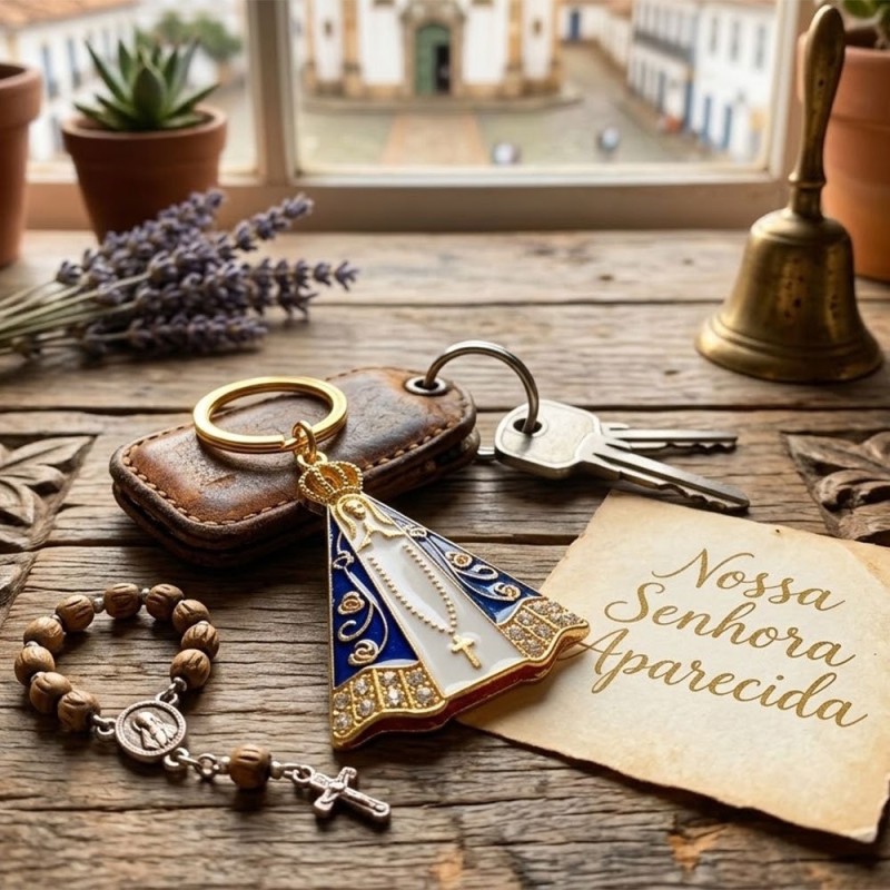Chaveiro Dourado Nossa Sra. Aparecida Cravejado Decorativo
