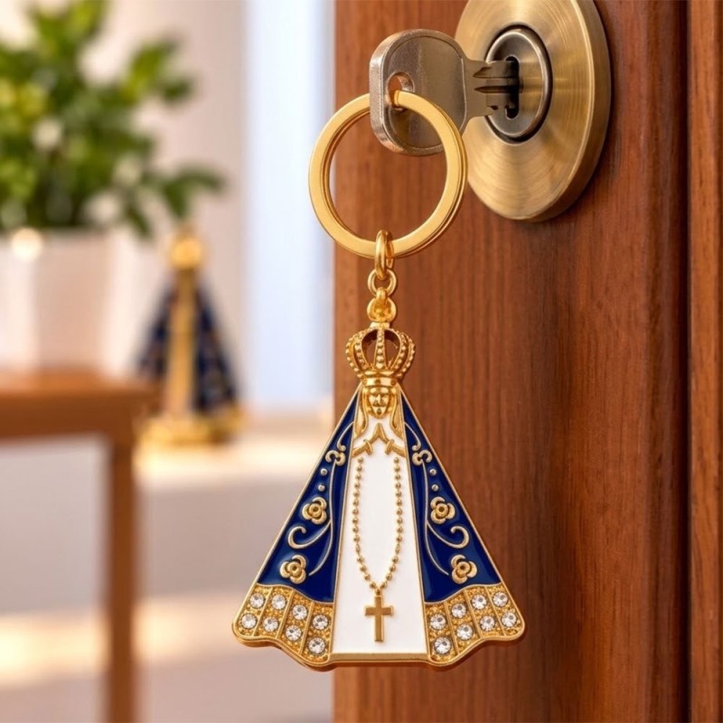 Chaveiro Dourado Nossa Sra. Aparecida Cravejado Decorativo