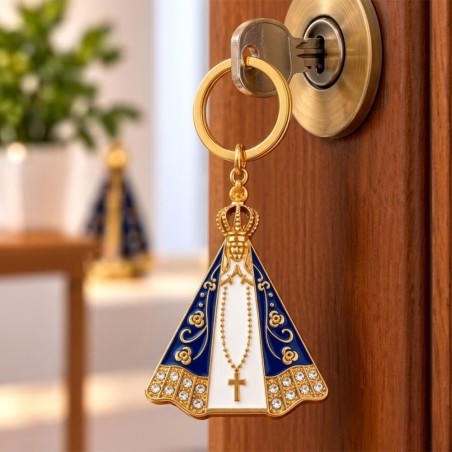 Chaveiro Dourado Nossa Sra. Aparecida Cravejado Decorativo