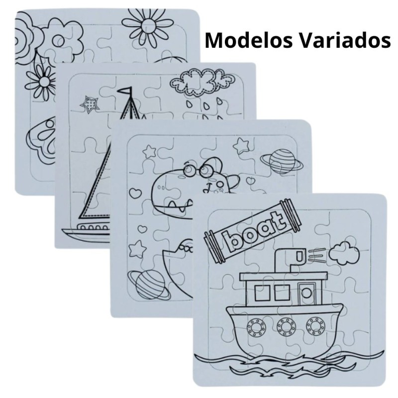 Kit Educativo 3 Quebra Cabeça De Colorir Canetinhas Estampas